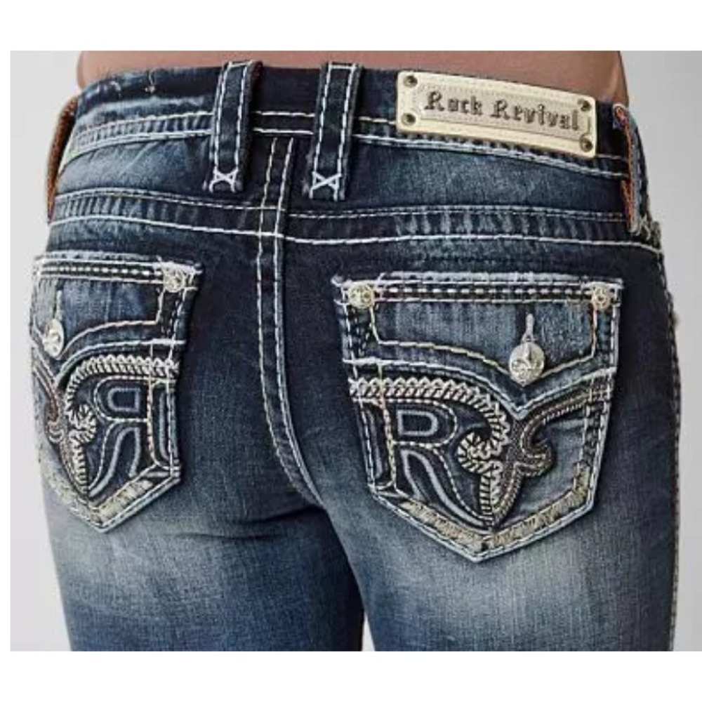 Rock Revival Sundee Bootcut Jeans Womens 28 Stretch Denim Flap Pocket Y2K